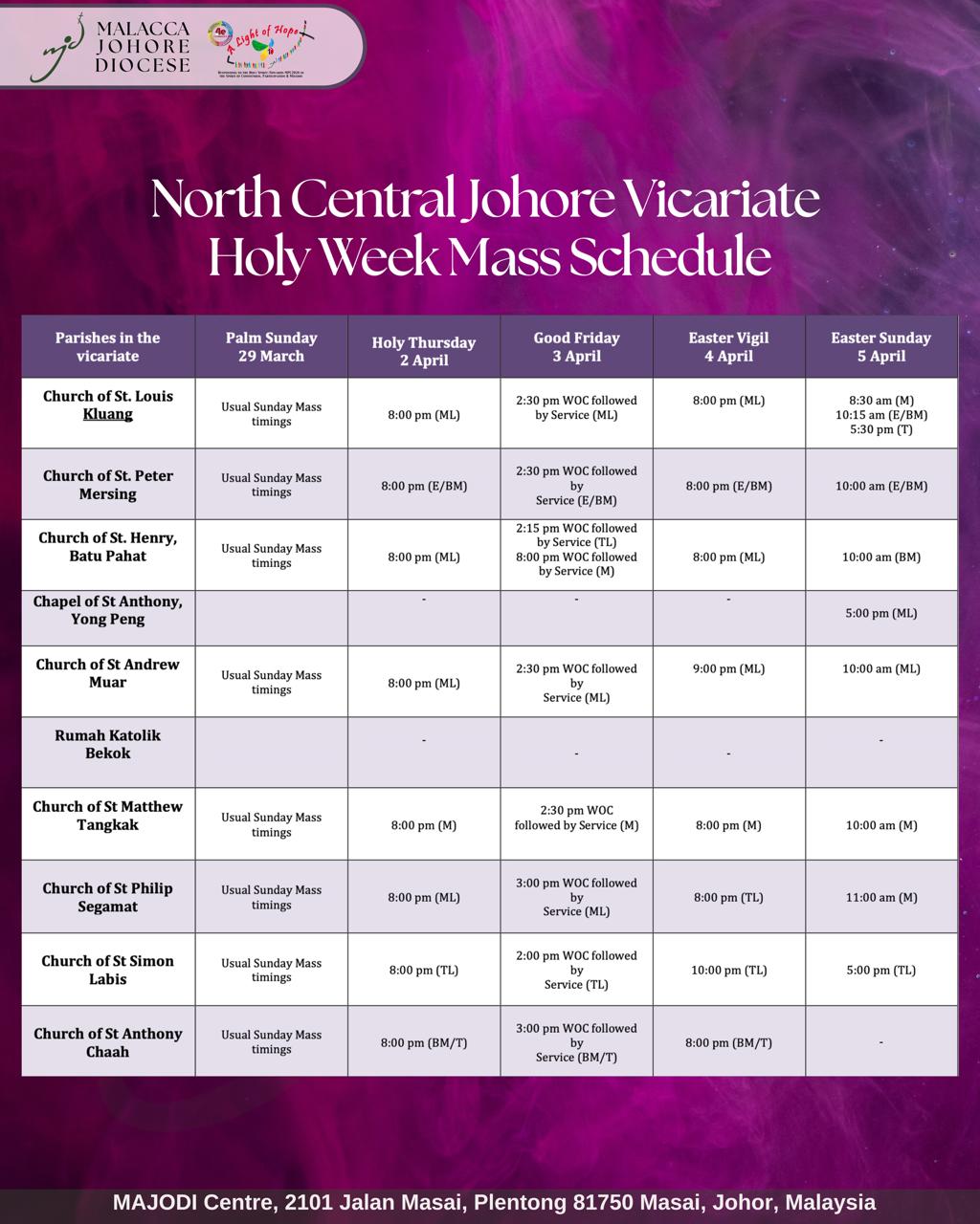 Holy Week Schedule